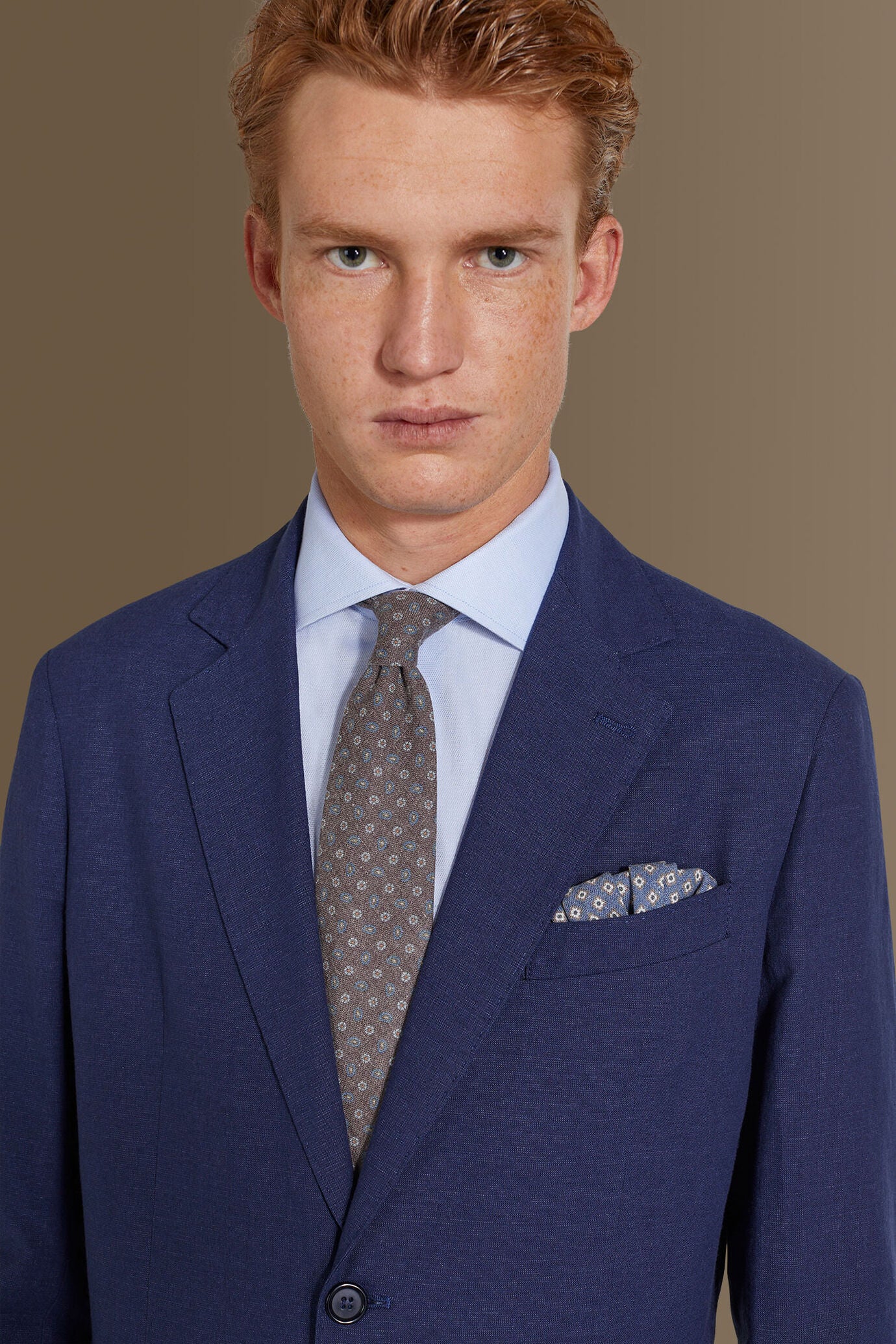 Single breasted suit flat trousers 100% linen made in italy