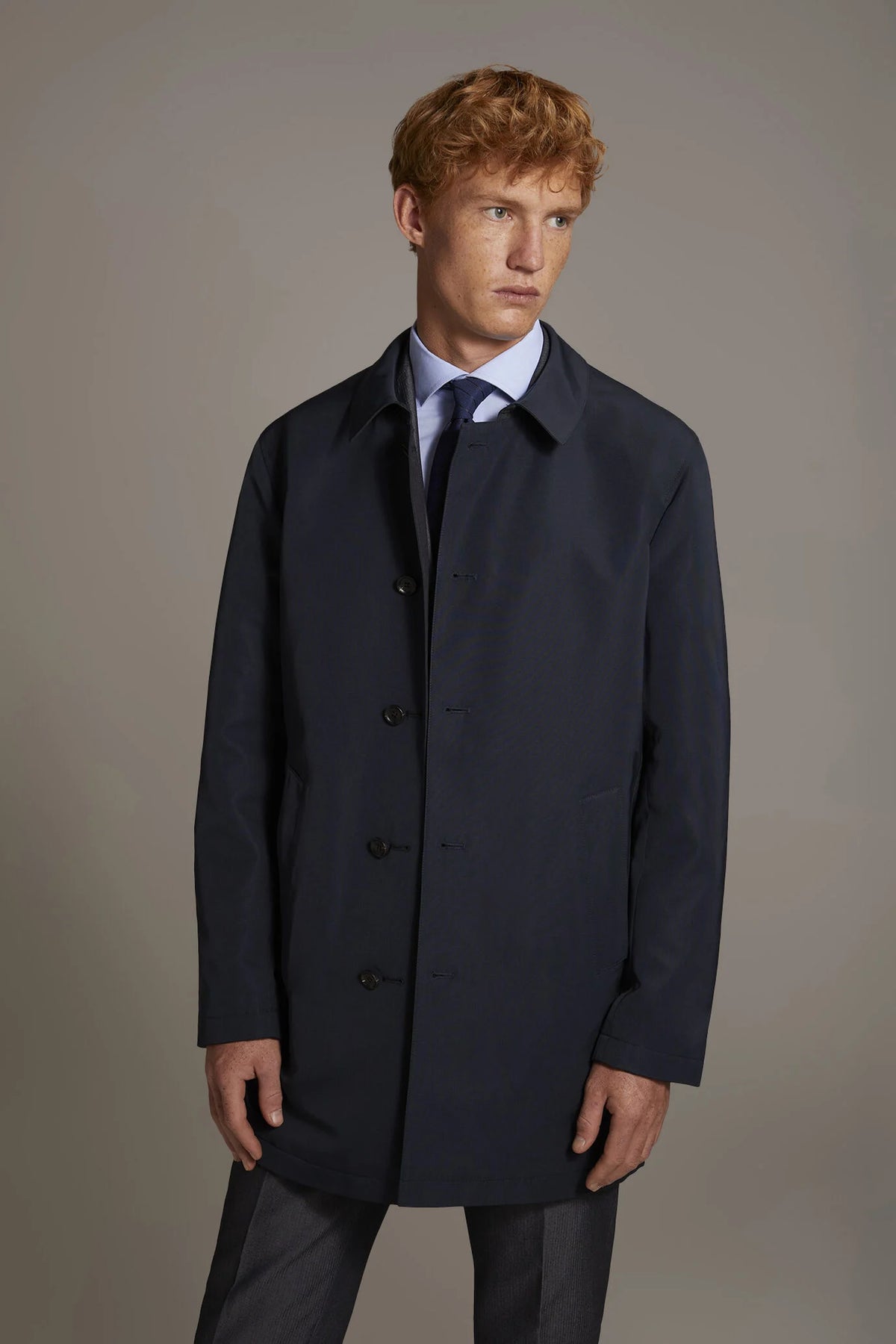 Double face wool blend raincoat in technical fabric