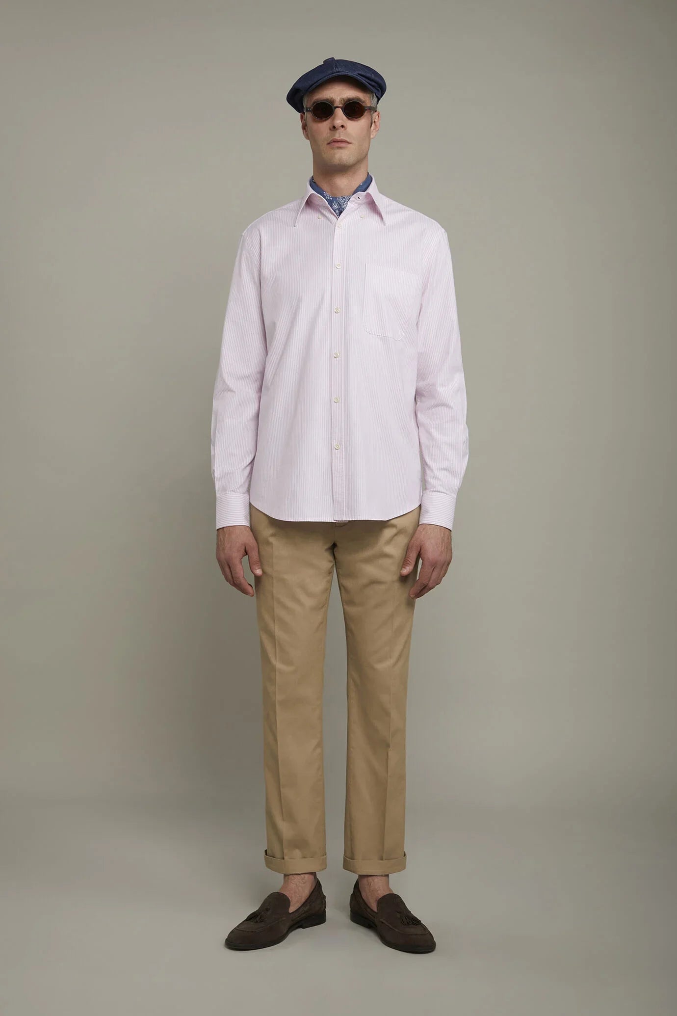 Men’s classic shirt button down collar ultra light striped Oxford fabric comfort fit