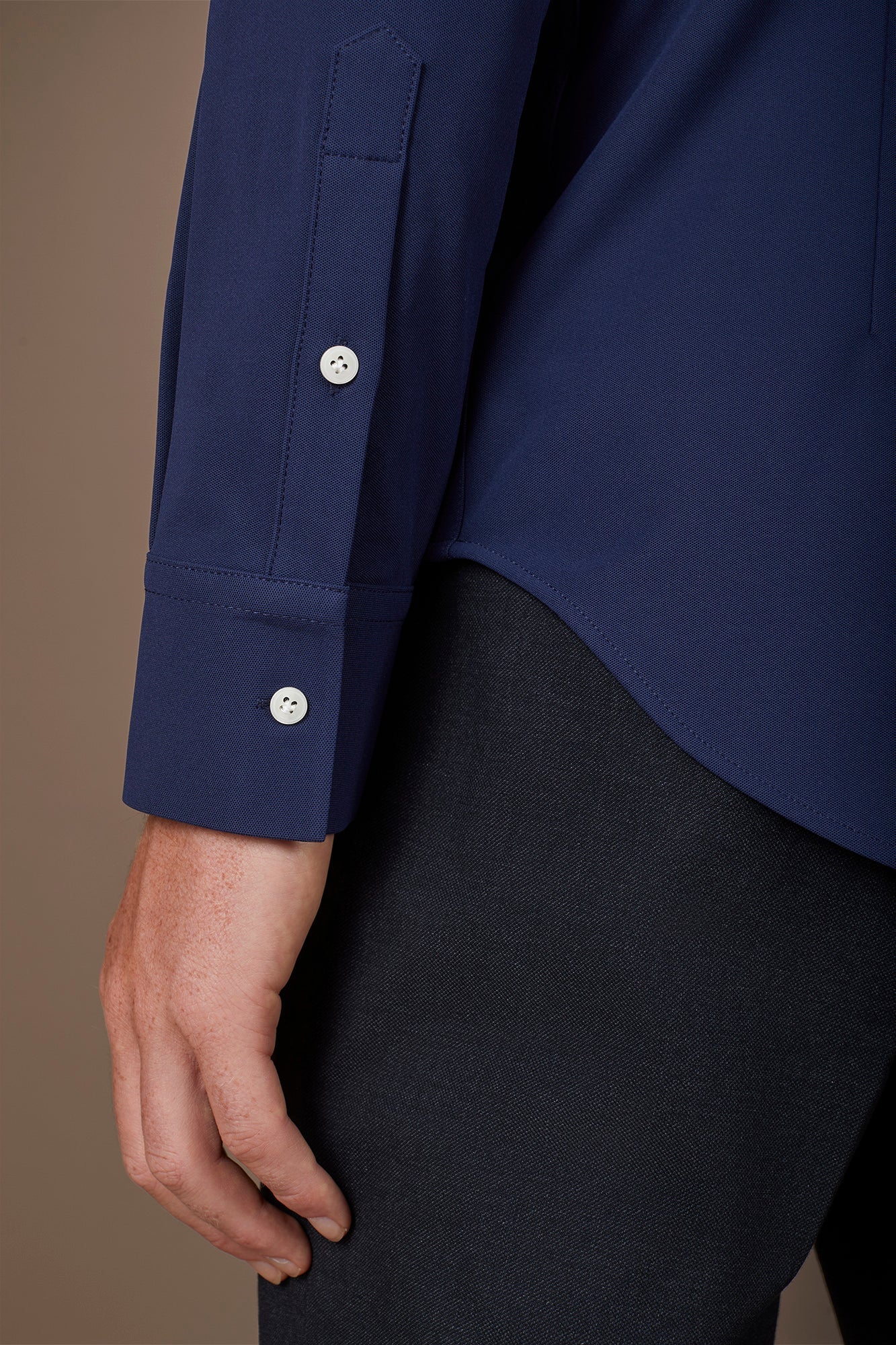 Men's stretch shirt with classic collar in Oxford fabric