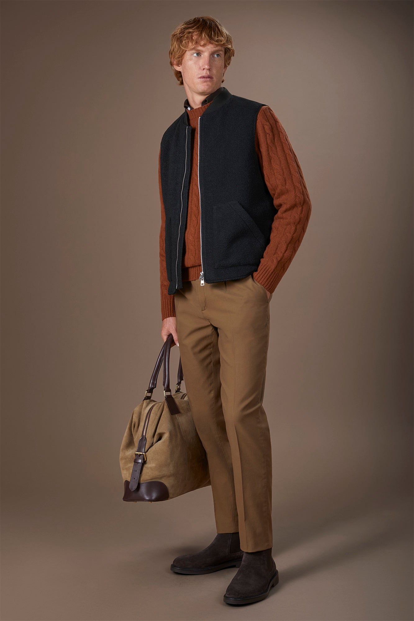 Sleeveless lightly padded men's jacket in boiled wool fabric regular fit