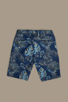 Chino bermuda twill construction with green leaves print