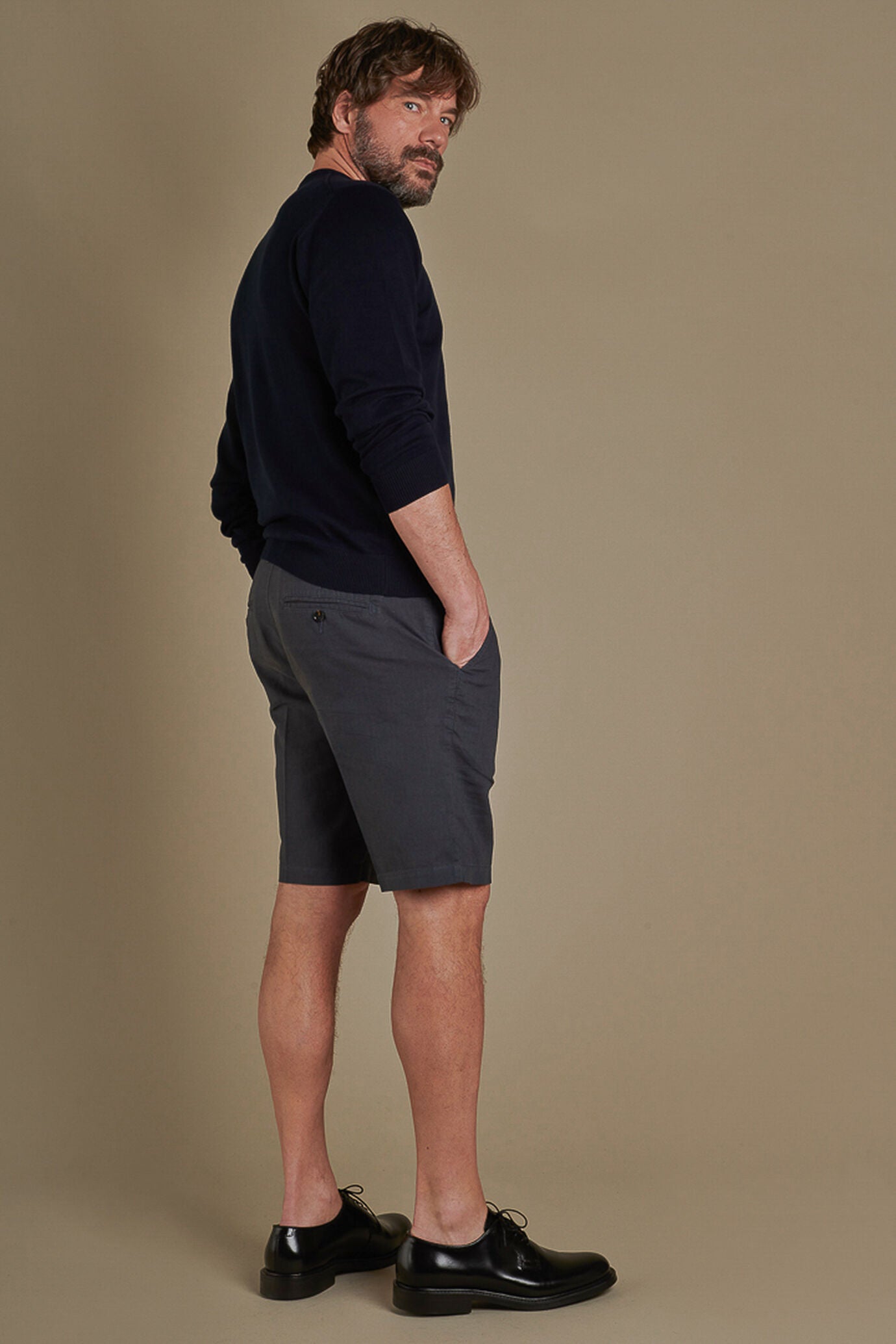 Chino bermuda double pinces linen and cotton blended