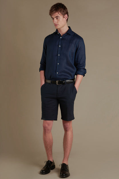 Chino bermuda double pinces linen and cotton blended