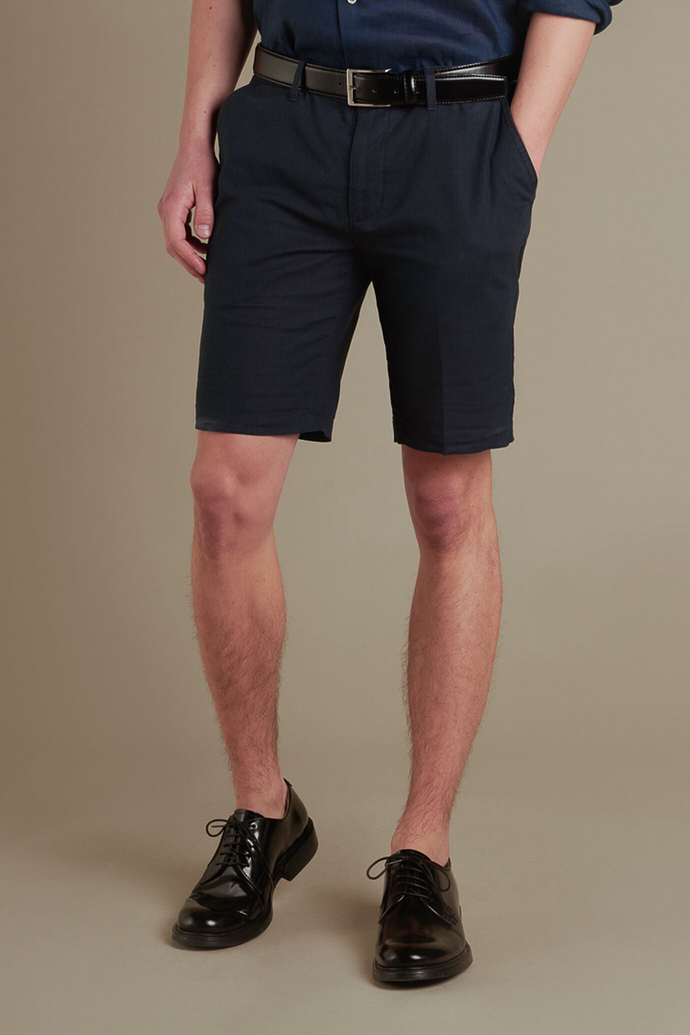 Chino bermuda double pinces linen and cotton blended