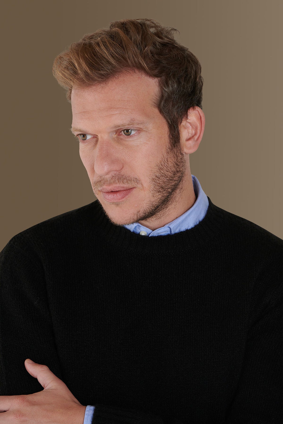 Round neck sweater in cotton- wool blend