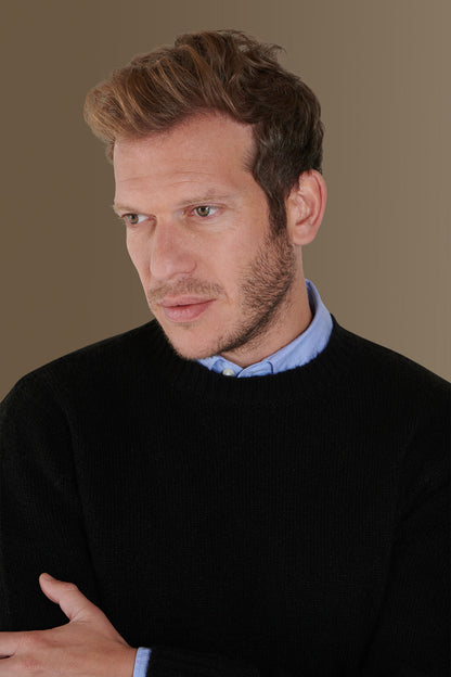Round neck sweater in cotton- wool blend