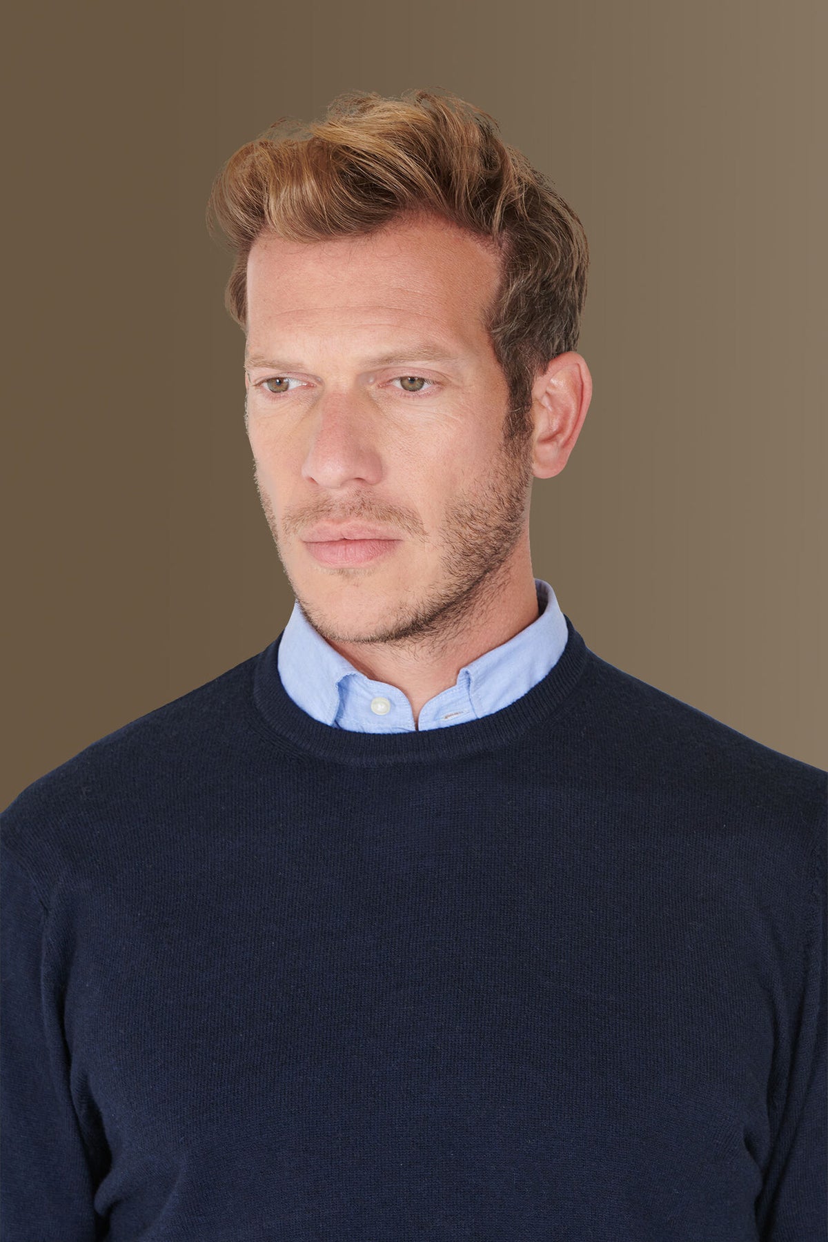 Round neck sweater in cotton- wool blend