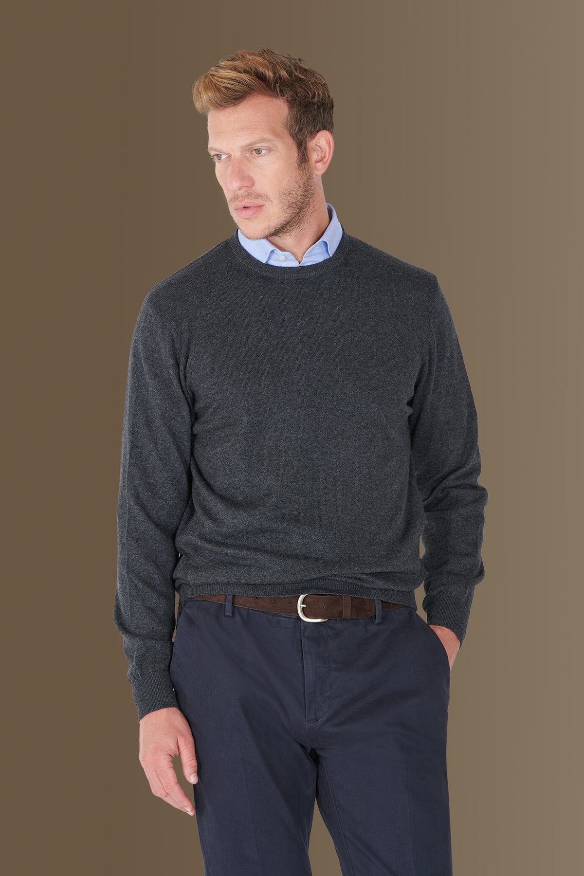 Round neck sweater in cotton- wool blend