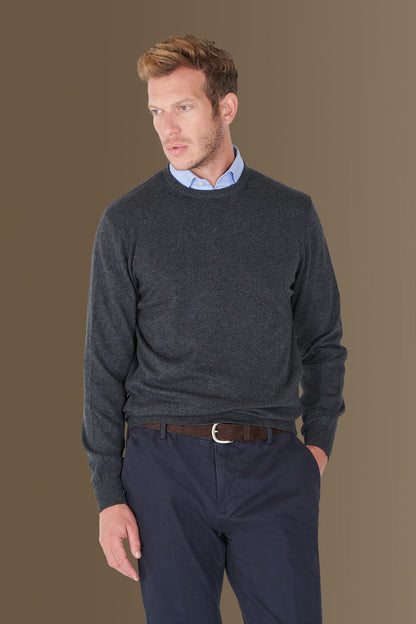 Round neck sweater in cotton- wool blend