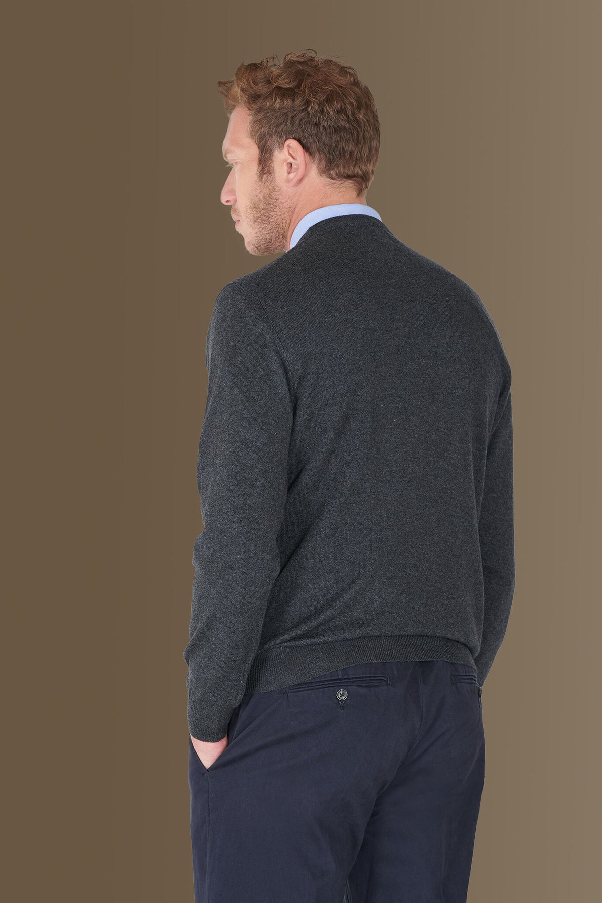 Round neck sweater in cotton- wool blend