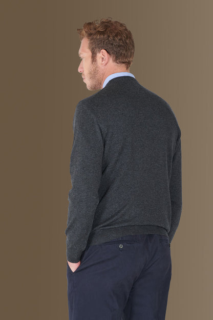 Round neck sweater in cotton- wool blend