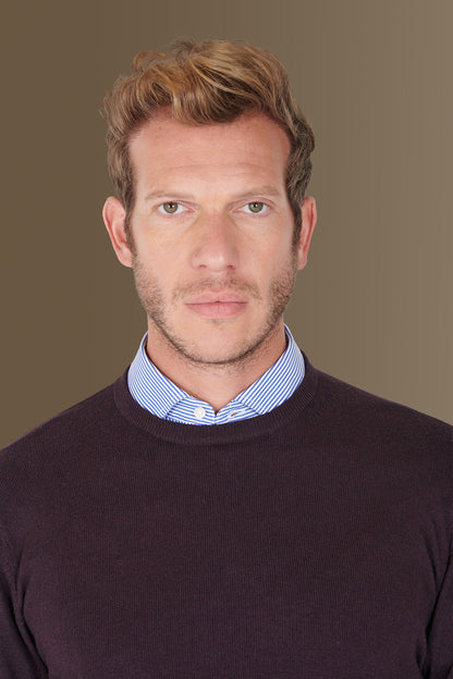 Round neck sweater in cotton- wool blend