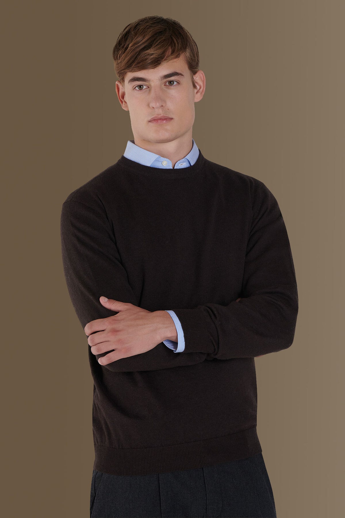 Round neck sweater in cotton- wool blend