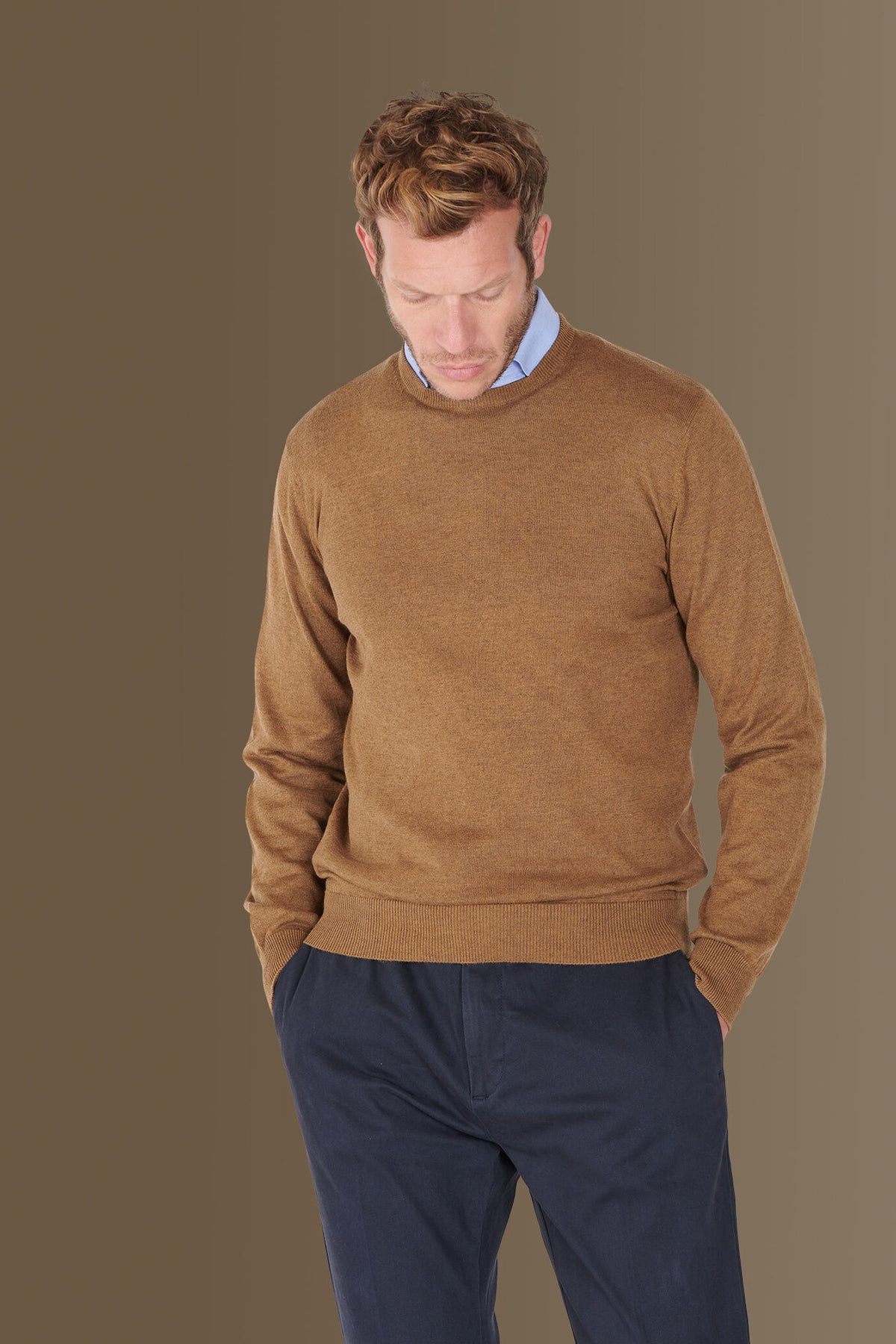 Round neck sweater in cotton- wool blend