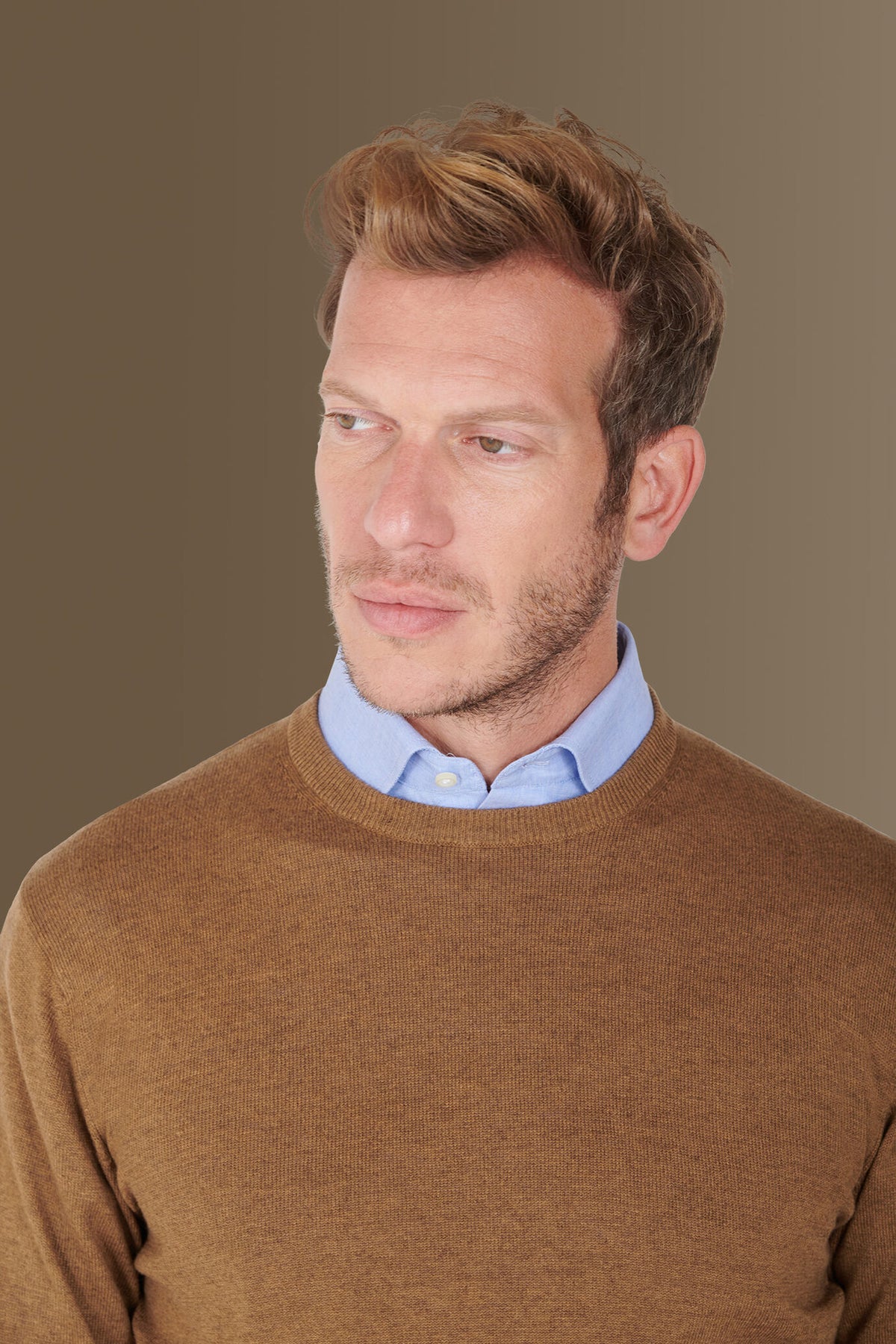 Round neck sweater in cotton- wool blend