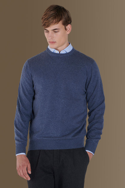 Round neck sweater in cotton- wool blend
