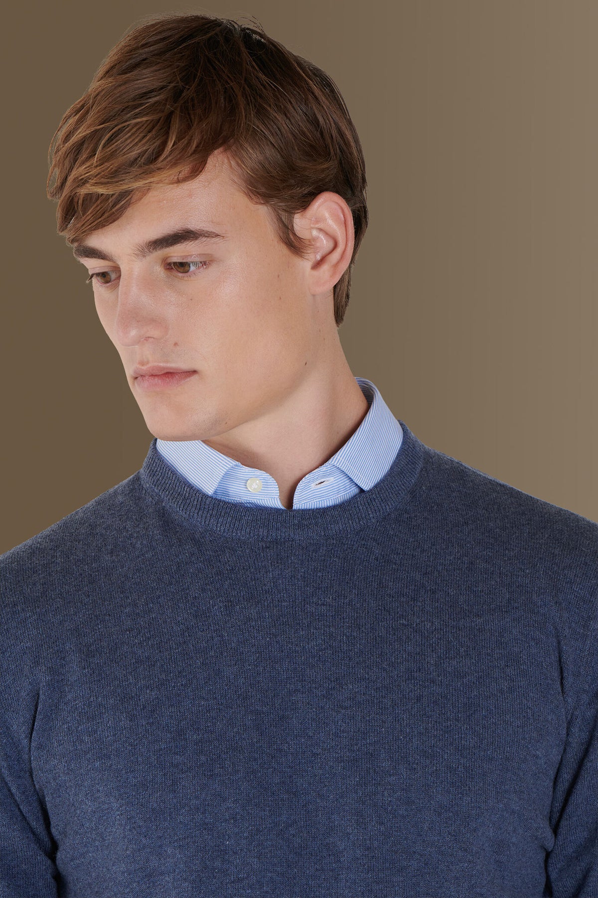 Round neck sweater in cotton- wool blend