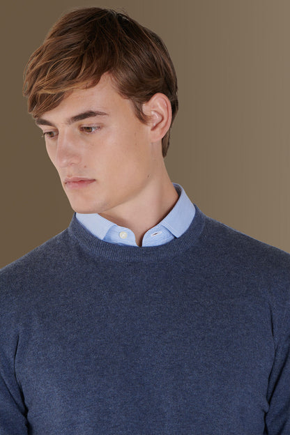 Round neck sweater in cotton- wool blend