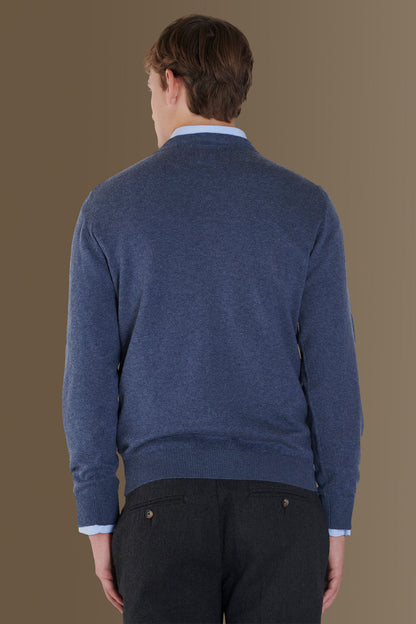 Round neck sweater in cotton- wool blend