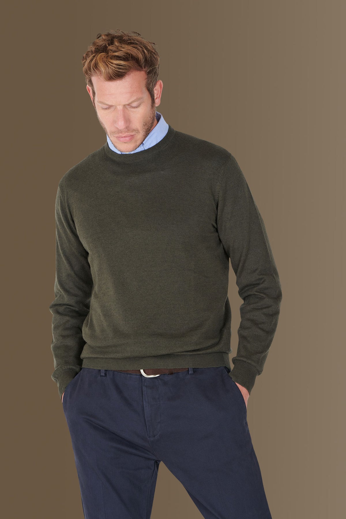 Round neck sweater in cotton- wool blend