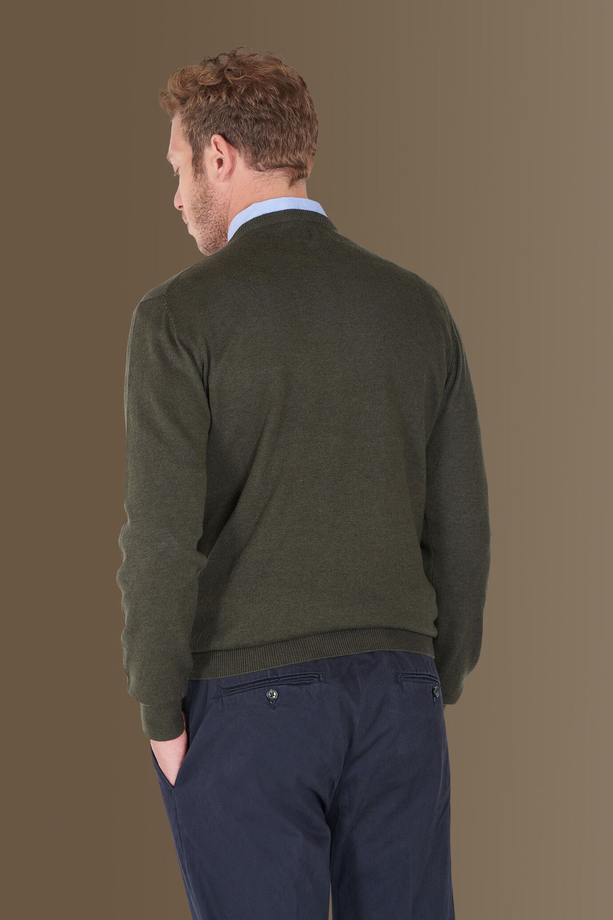 Round neck sweater in cotton- wool blend