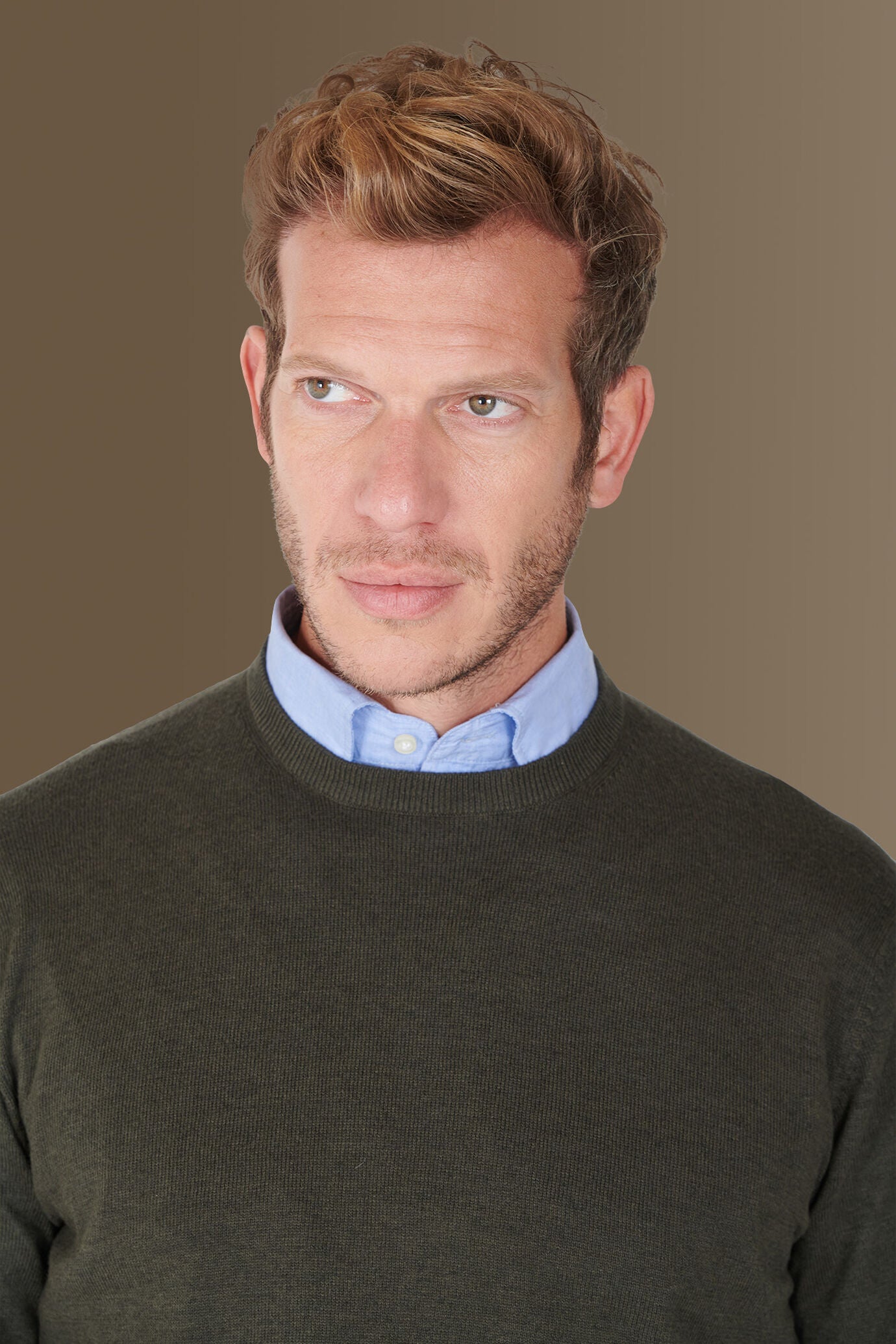 Round neck sweater in cotton- wool blend