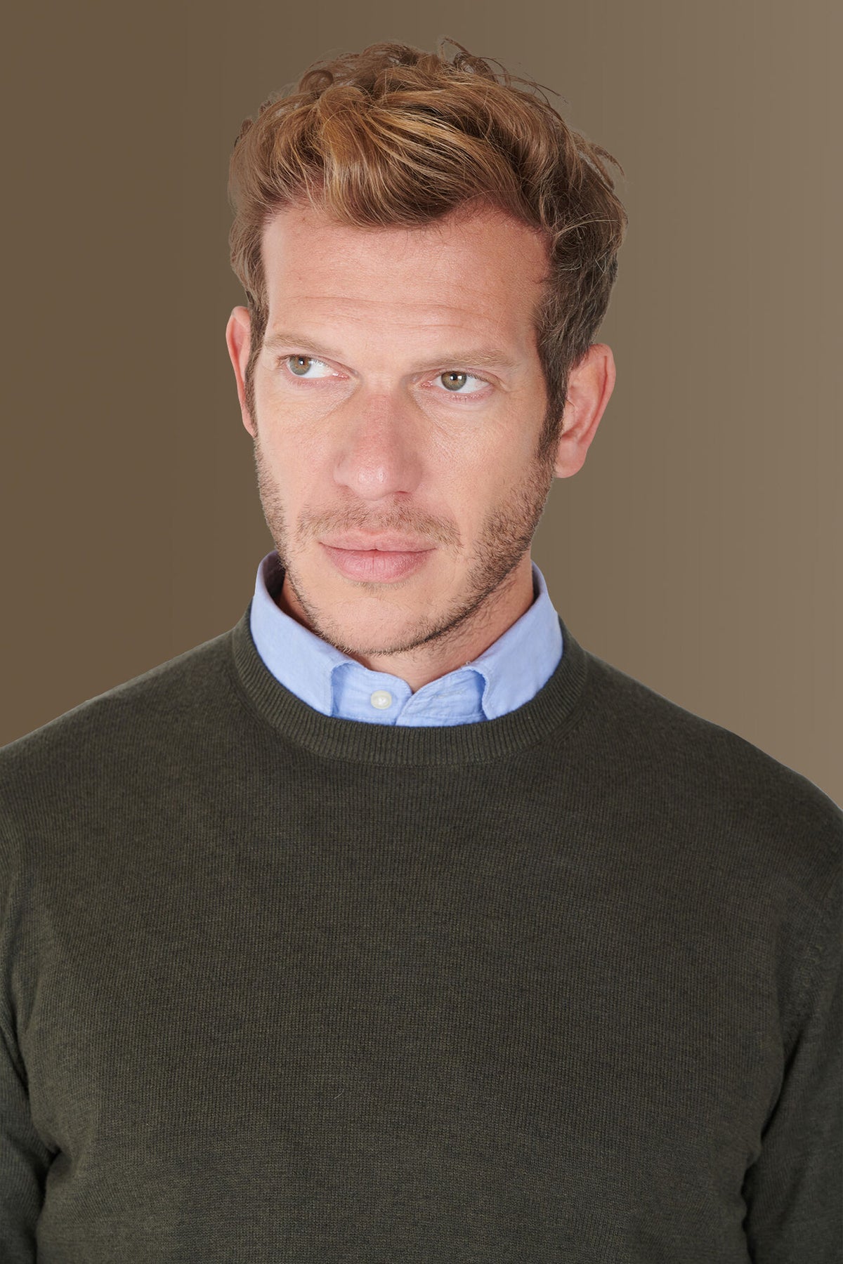 Round neck sweater in cotton- wool blend