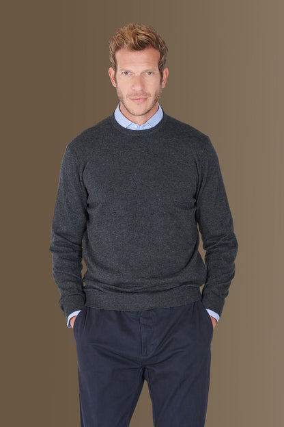 Round neck sweater in cotton- wool blend