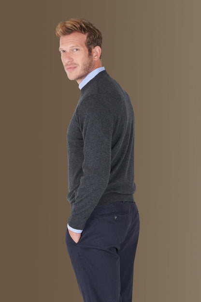 Round neck sweater in cotton- wool blend