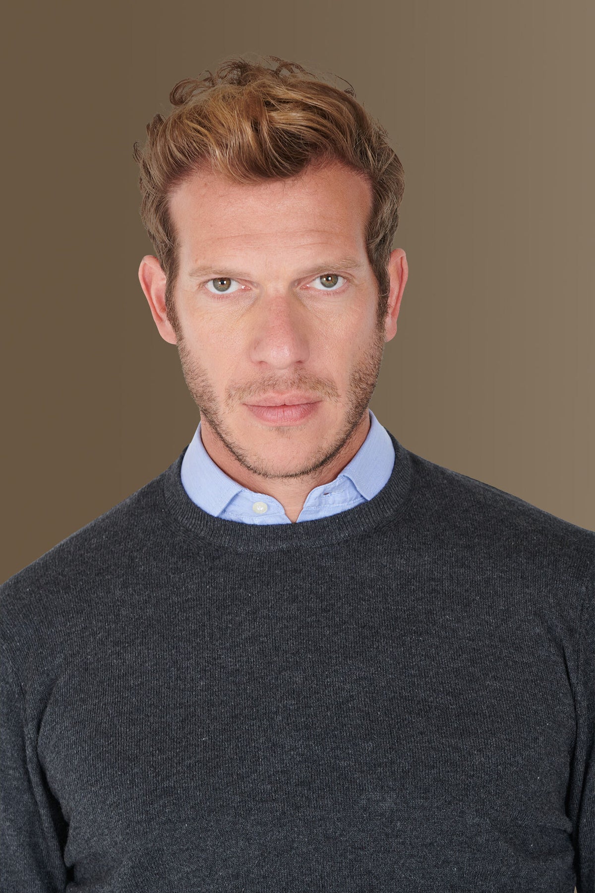 Round neck sweater in cotton- wool blend