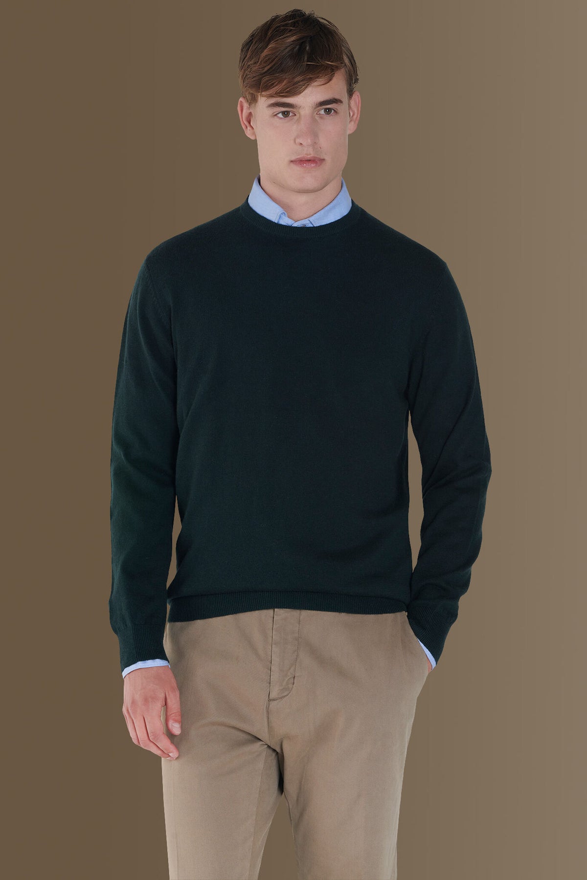 Round neck sweater in cotton- wool blend