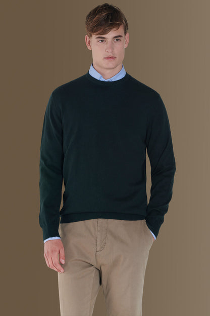 Round neck sweater in cotton- wool blend