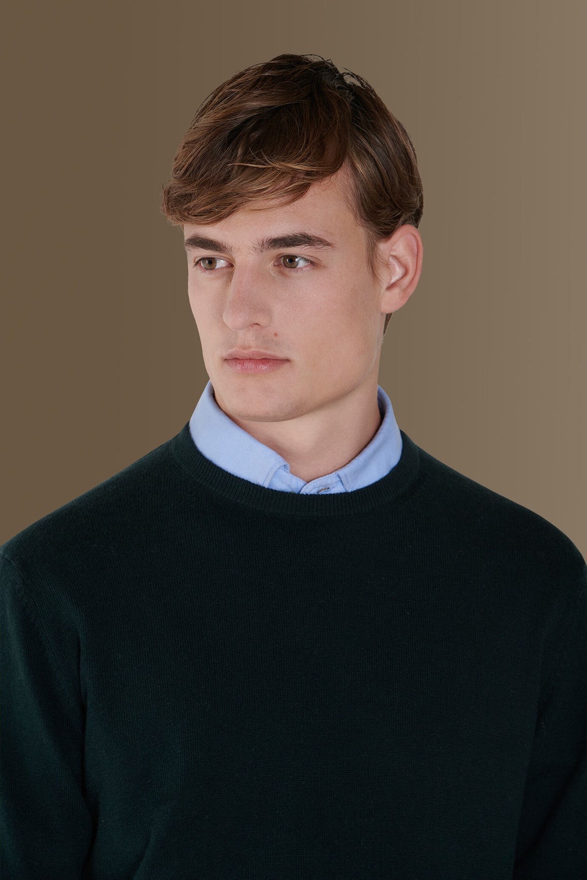 Round neck sweater in cotton- wool blend