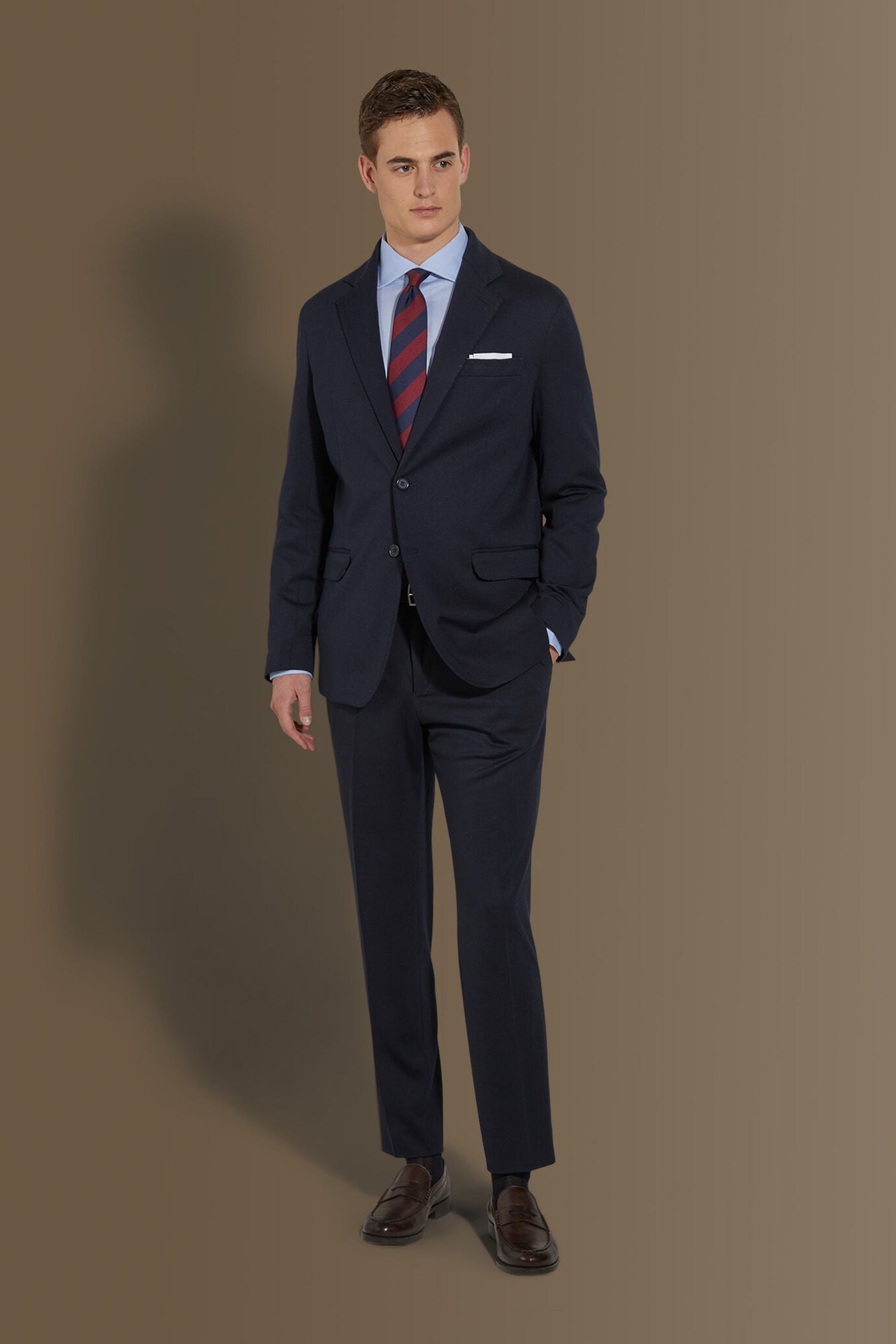 Single breasted suit flat trousers jersey fabric