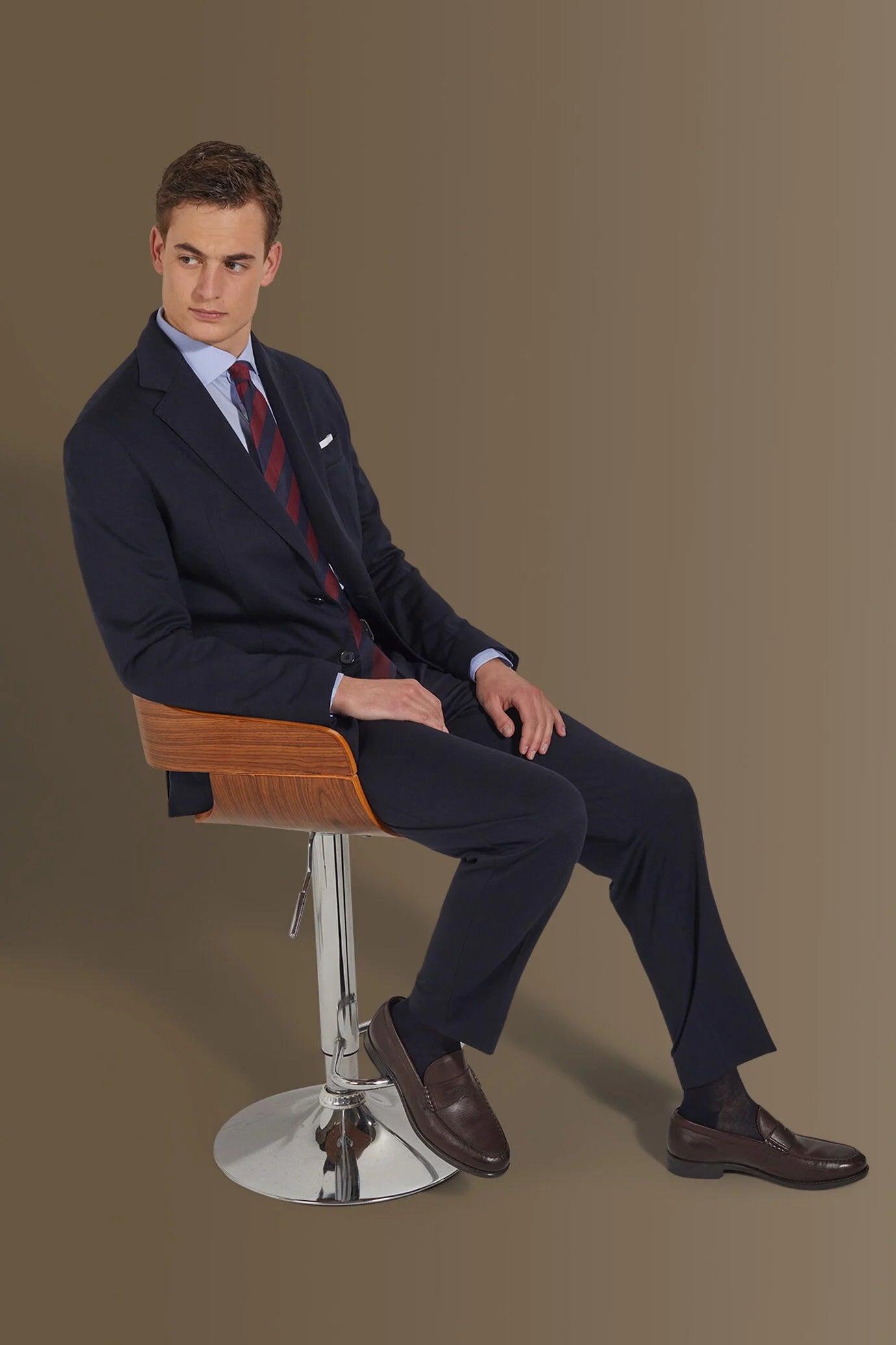 Single breasted suit flat trousers jersey fabric