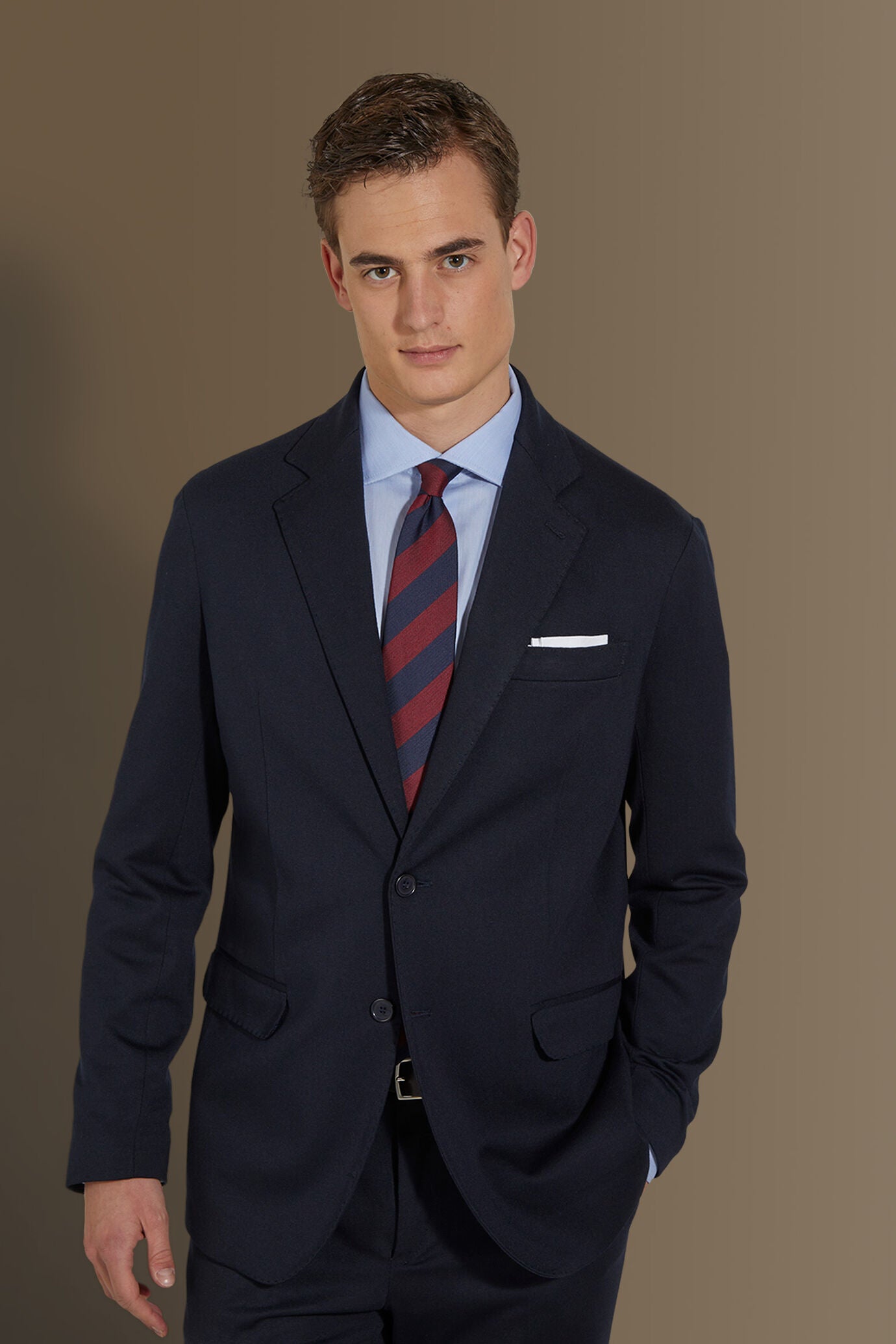 Single breasted suit flat trousers jersey fabric