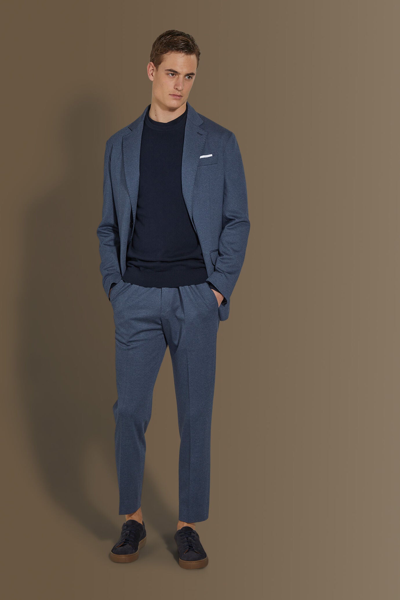 Single breasted suit flat trousers jersey fabric