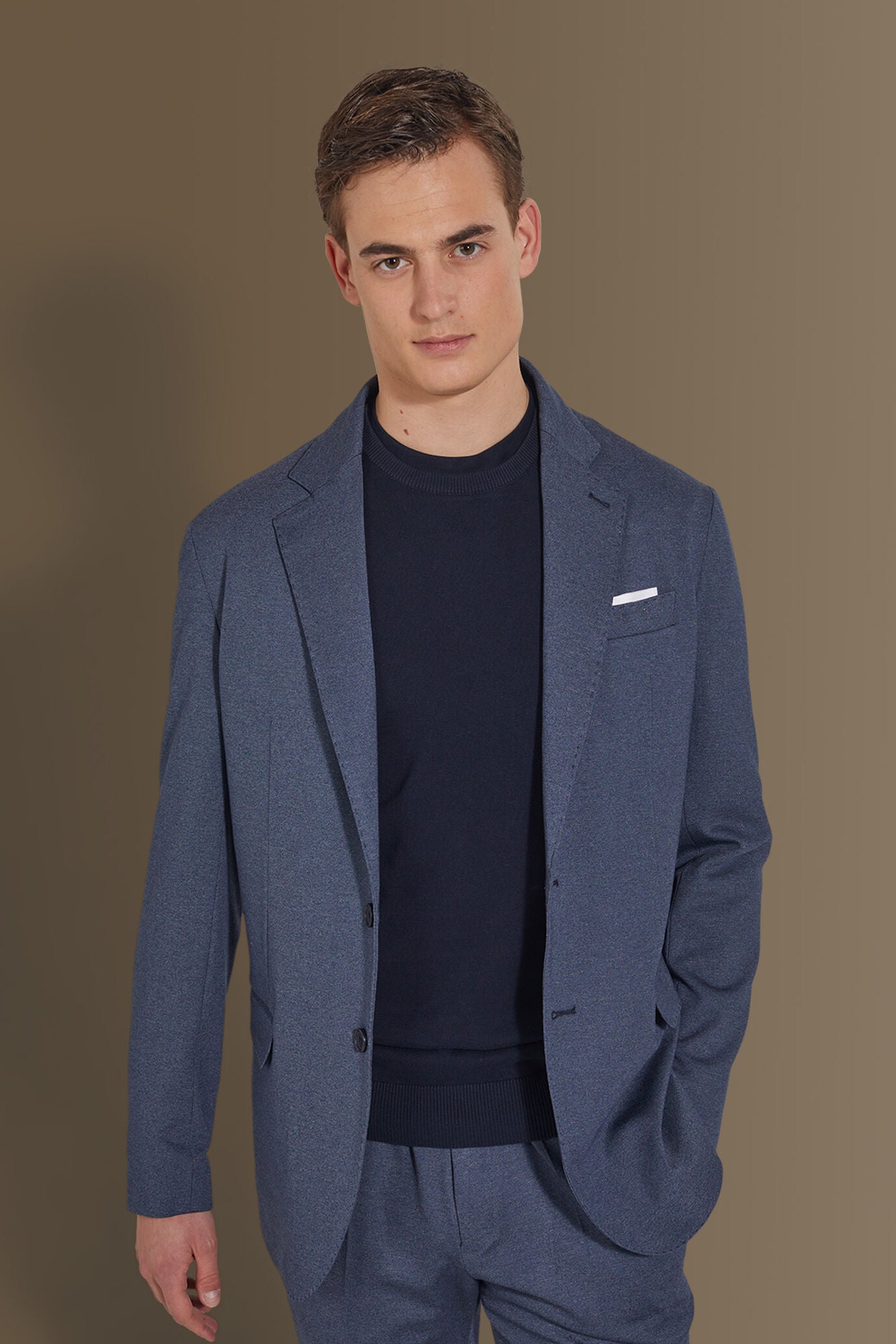 Single breasted suit flat trousers jersey fabric