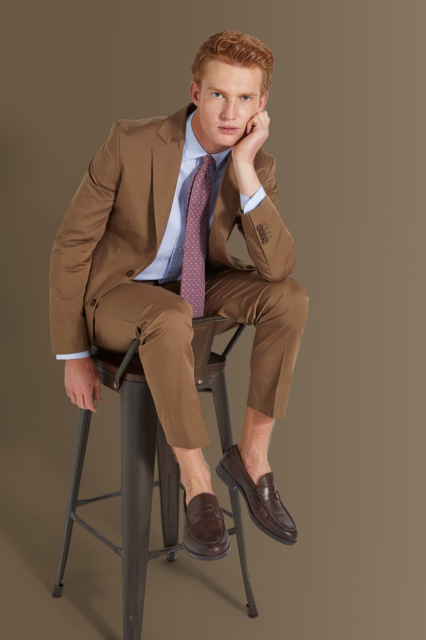 Single breasted suit flat trousers cotton blend fabric solid colour made in italy