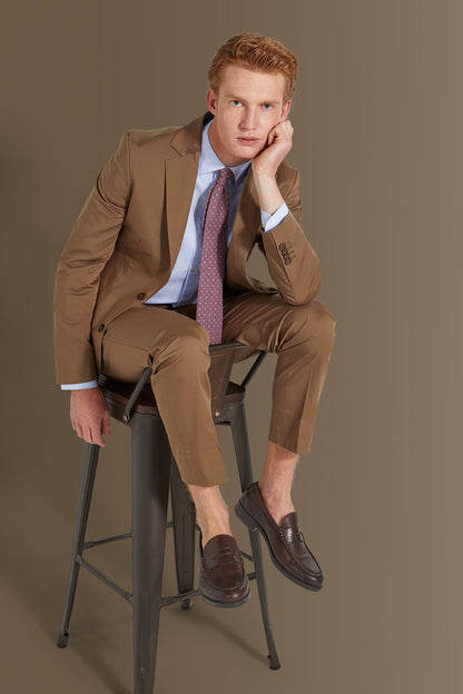 Single breasted suit flat trousers cotton blend fabric solid colour made in italy