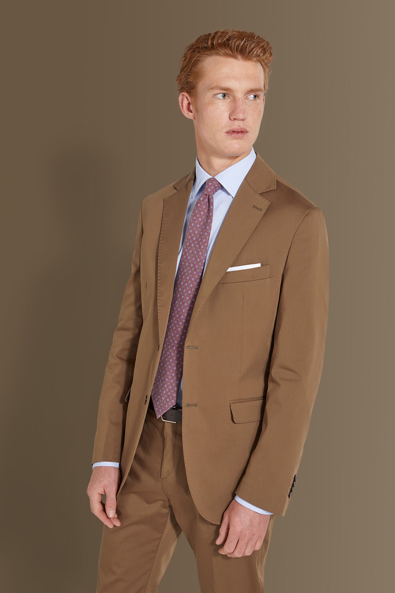 Single breasted suit flat trousers cotton blend fabric solid colour made in italy