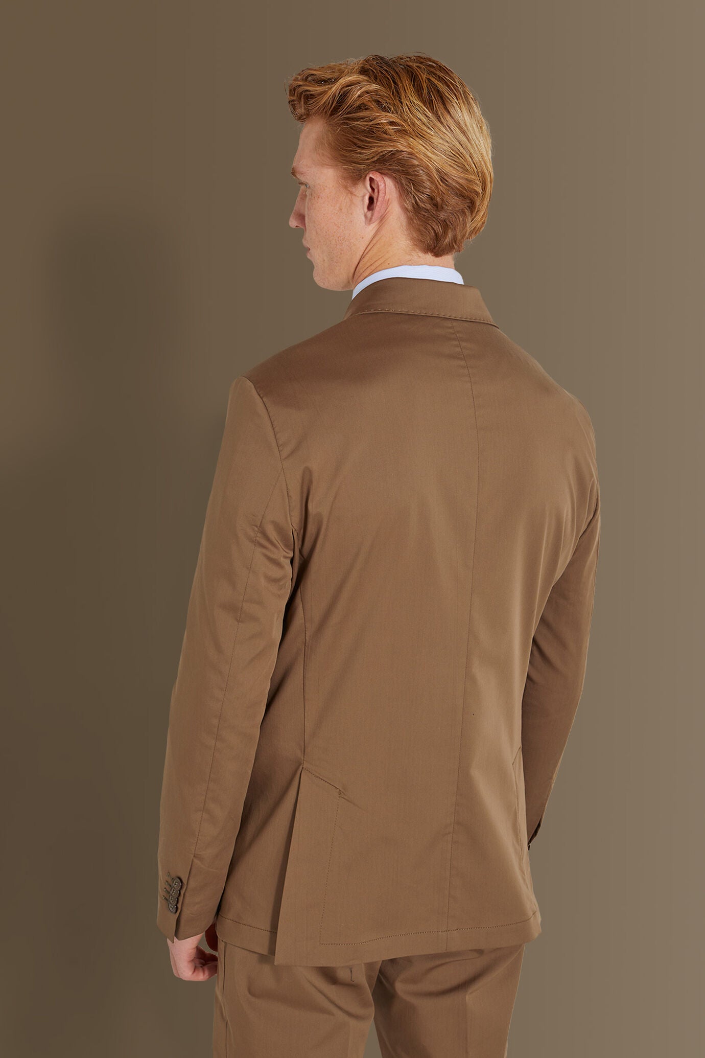 Single breasted suit flat trousers cotton blend fabric solid colour made in italy