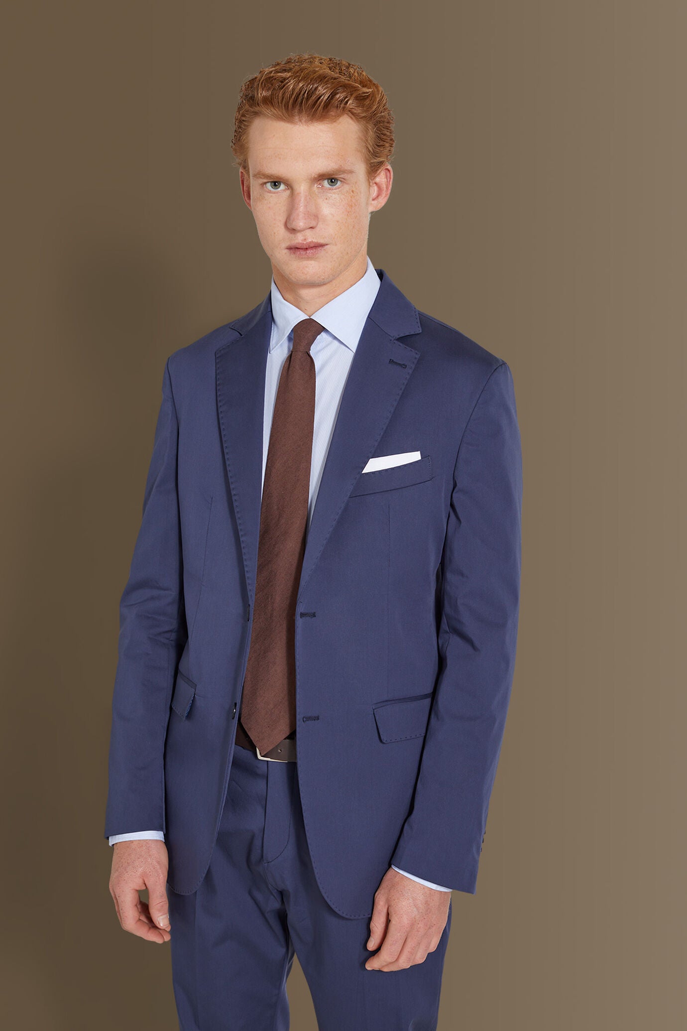 Single breasted suit flat trousers cotton blend fabric solid colour made in italy