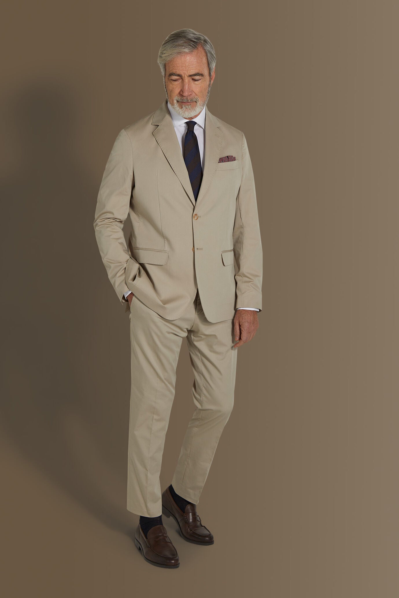 Single breasted suit flat trousers cotton blend fabric solid colour made in italy