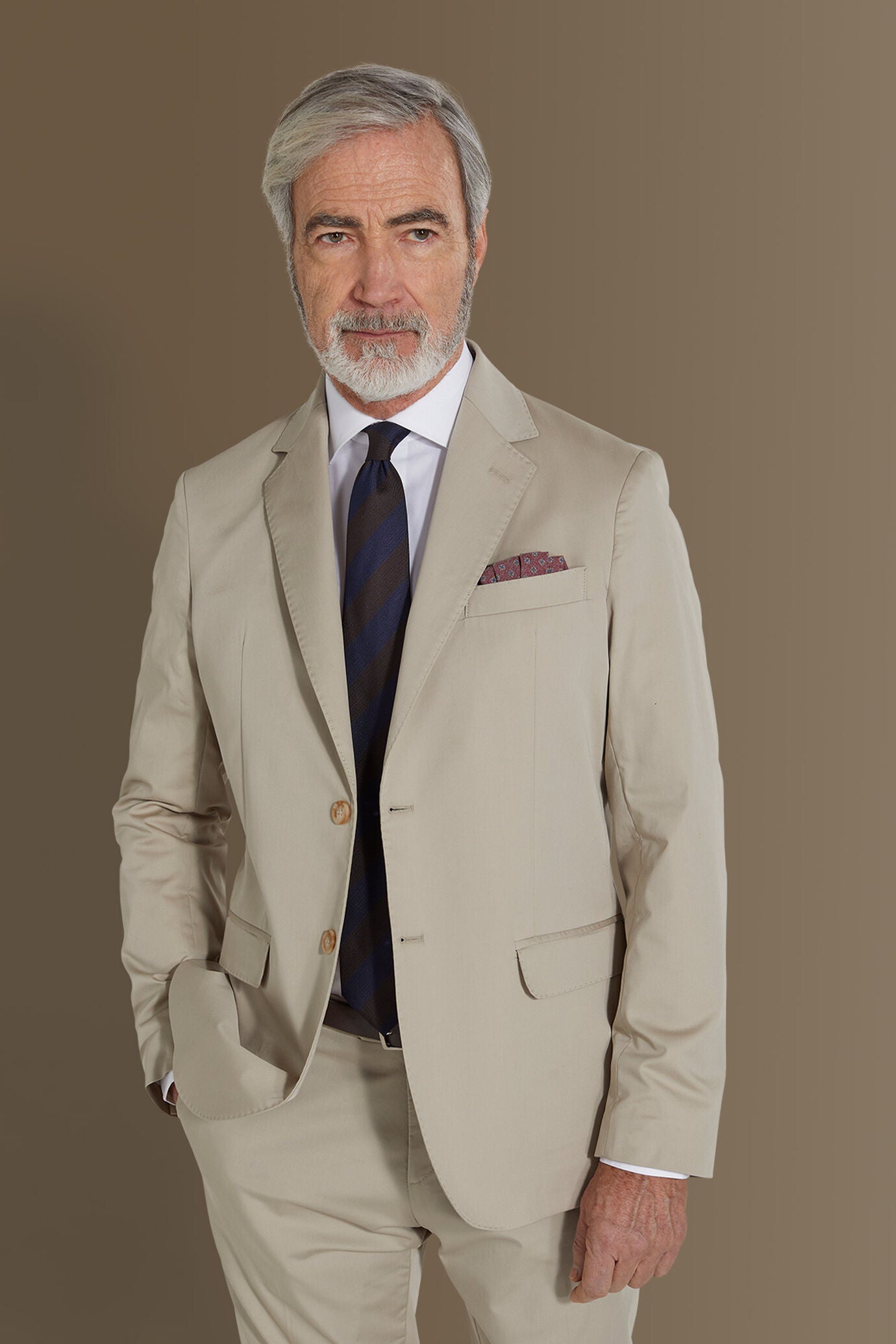 Single breasted suit flat trousers cotton blend fabric solid colour made in italy