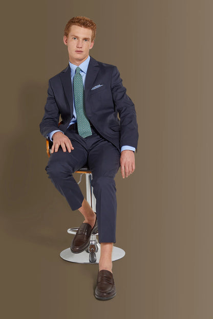 Single breasted suit flat trousers cotton blend fabric solid colour made in italy