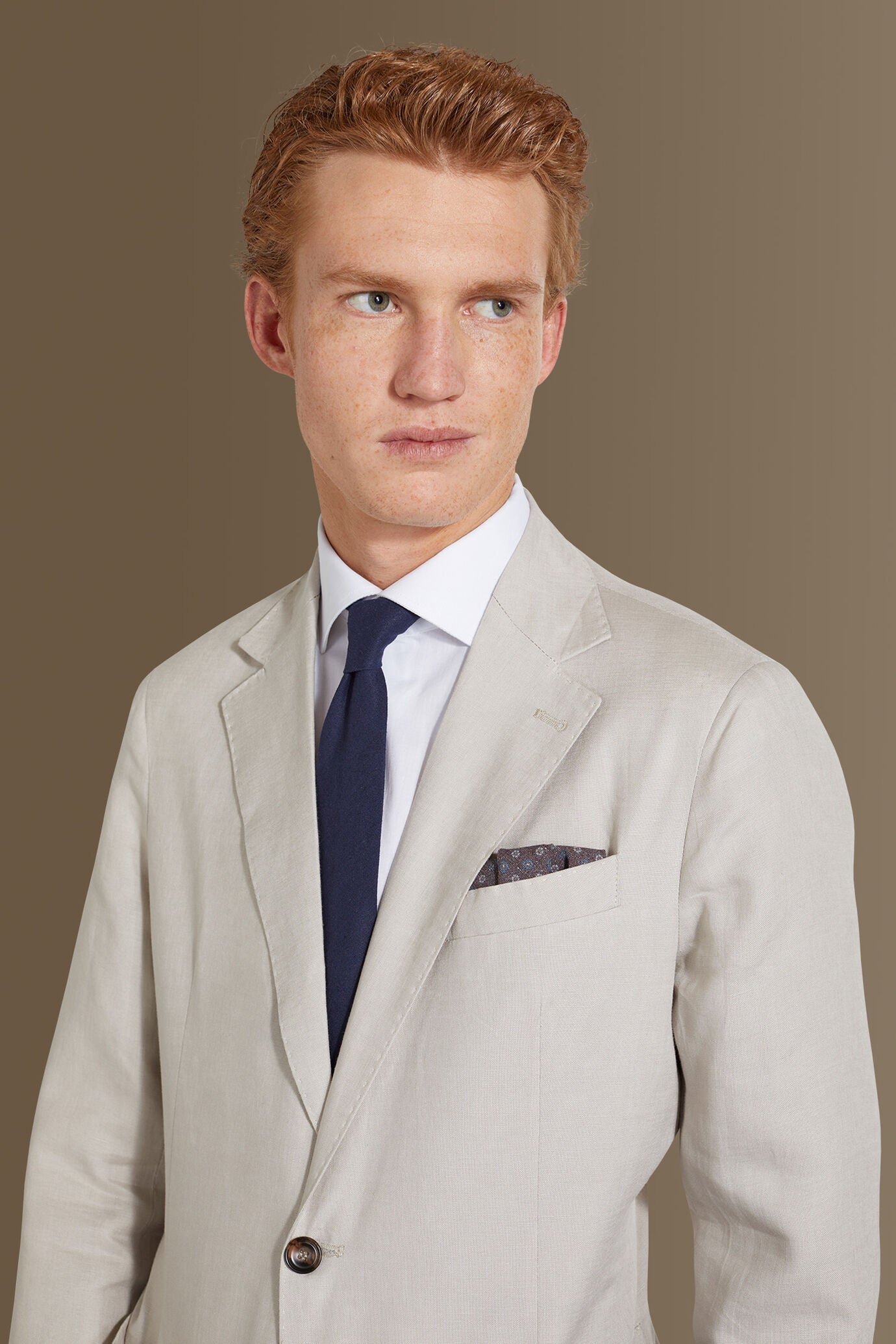 Single breasted suit flat trousers 100% linen made in Italy