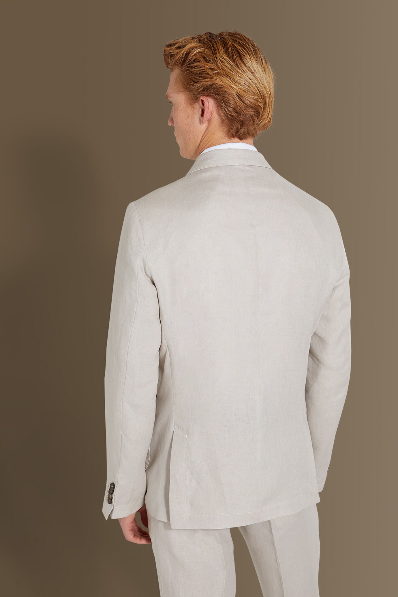 Single breasted suit flat trousers 100% linen made in Italy