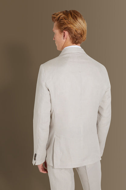 Single breasted suit flat trousers 100% linen made in Italy